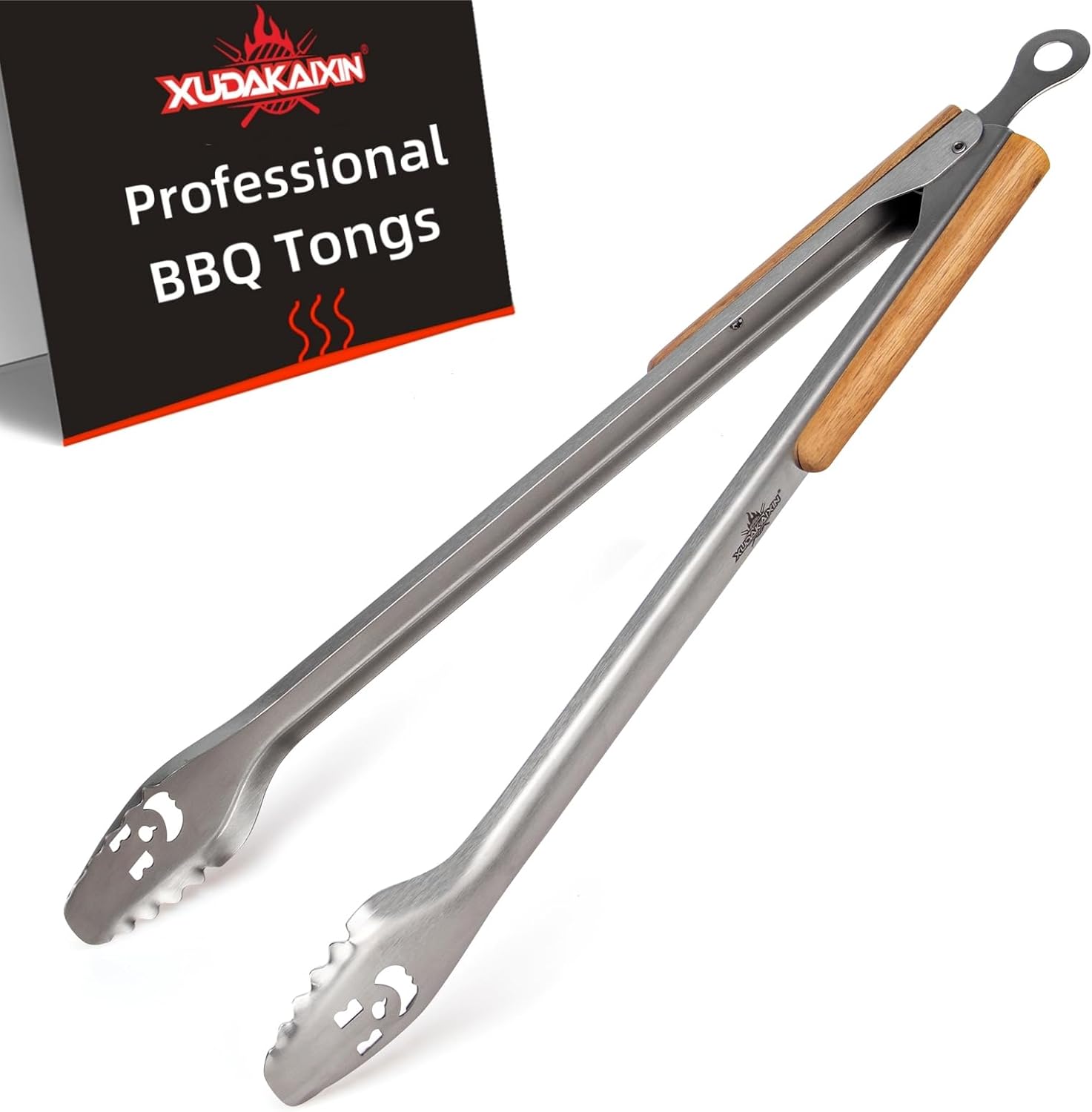 XUDAKAIXIN Pinzas BBQ Acero Inoxidable 25" Mango Acacia